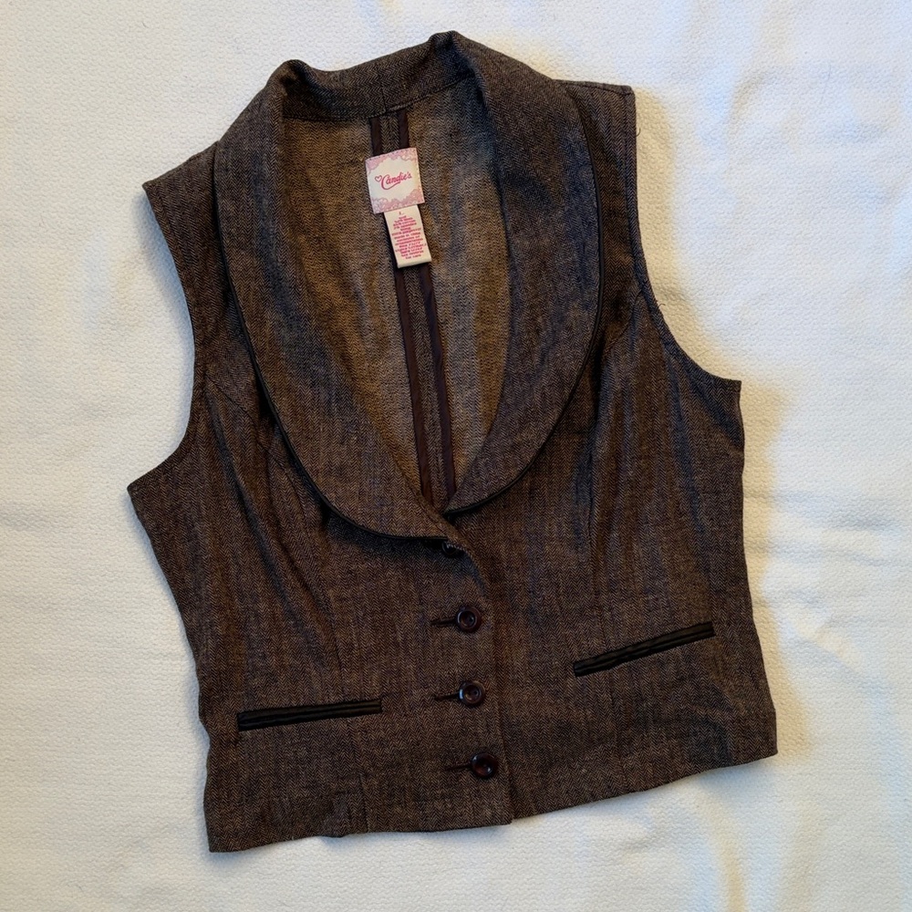 Candie's Brown Shawl Collar Vest Size Large